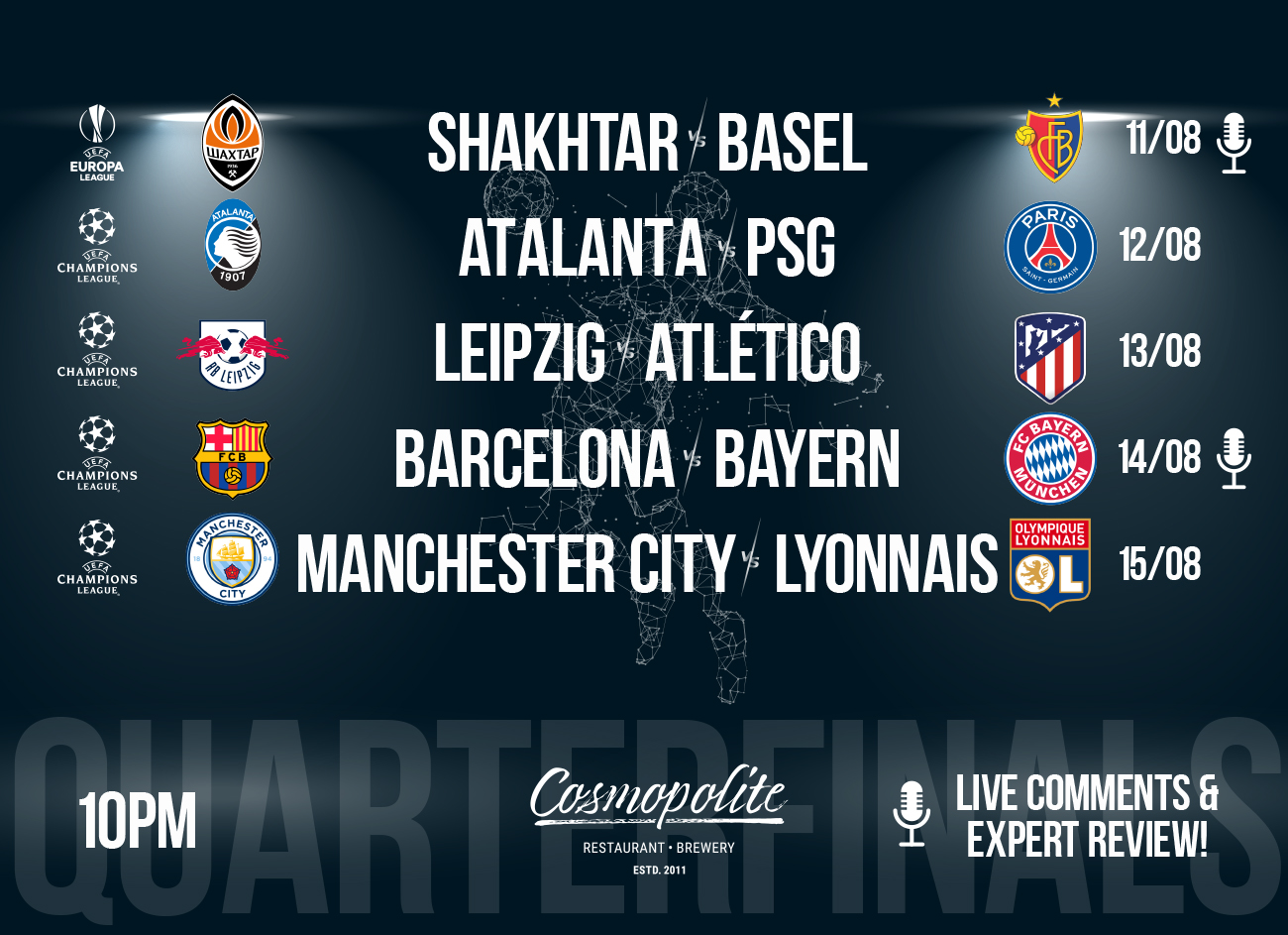 Grand football is back! Champions League - LIVE at Cosmopolite!